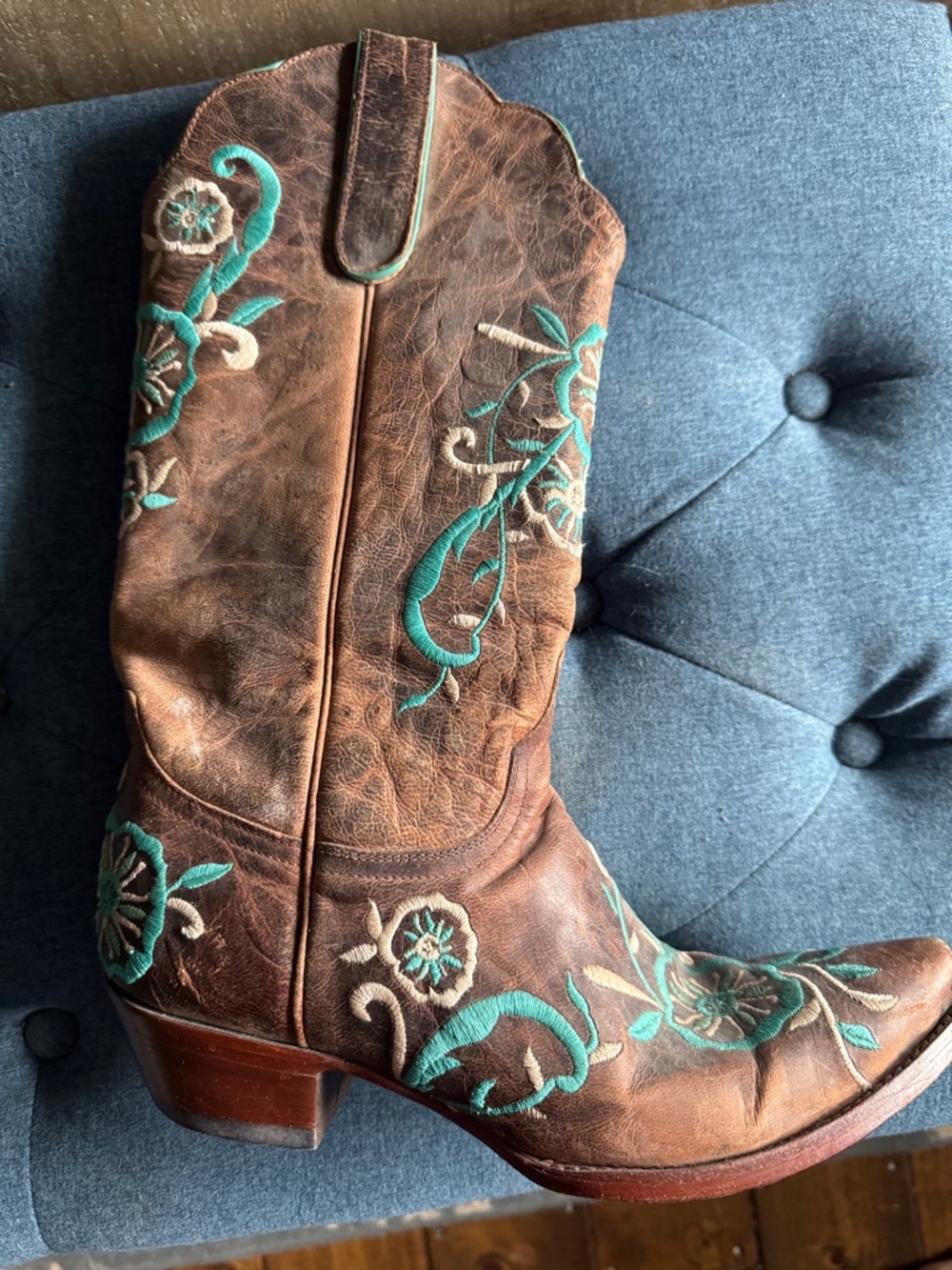 Old Gringo Distressed Brown Leather Boots with Turquoise Accents
